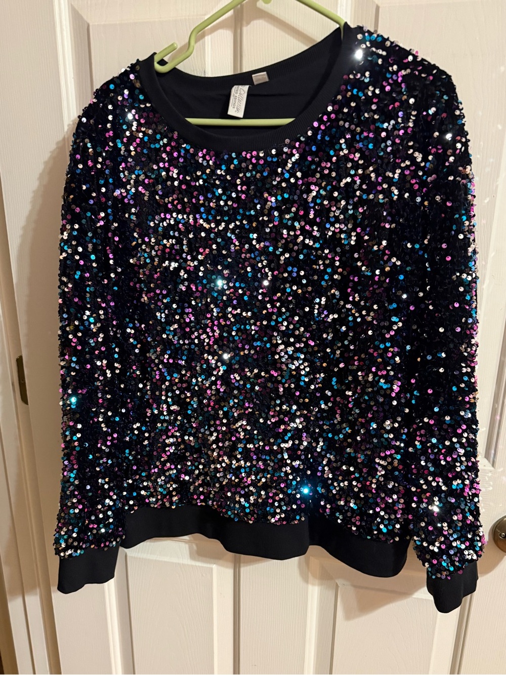 Cato Black Crewneck Sweater with Multicolor Sequins